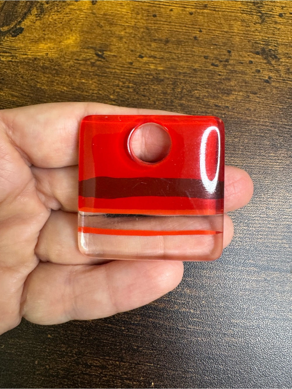 Vintage Red and Clear Acrylic Square Pendant Necklace